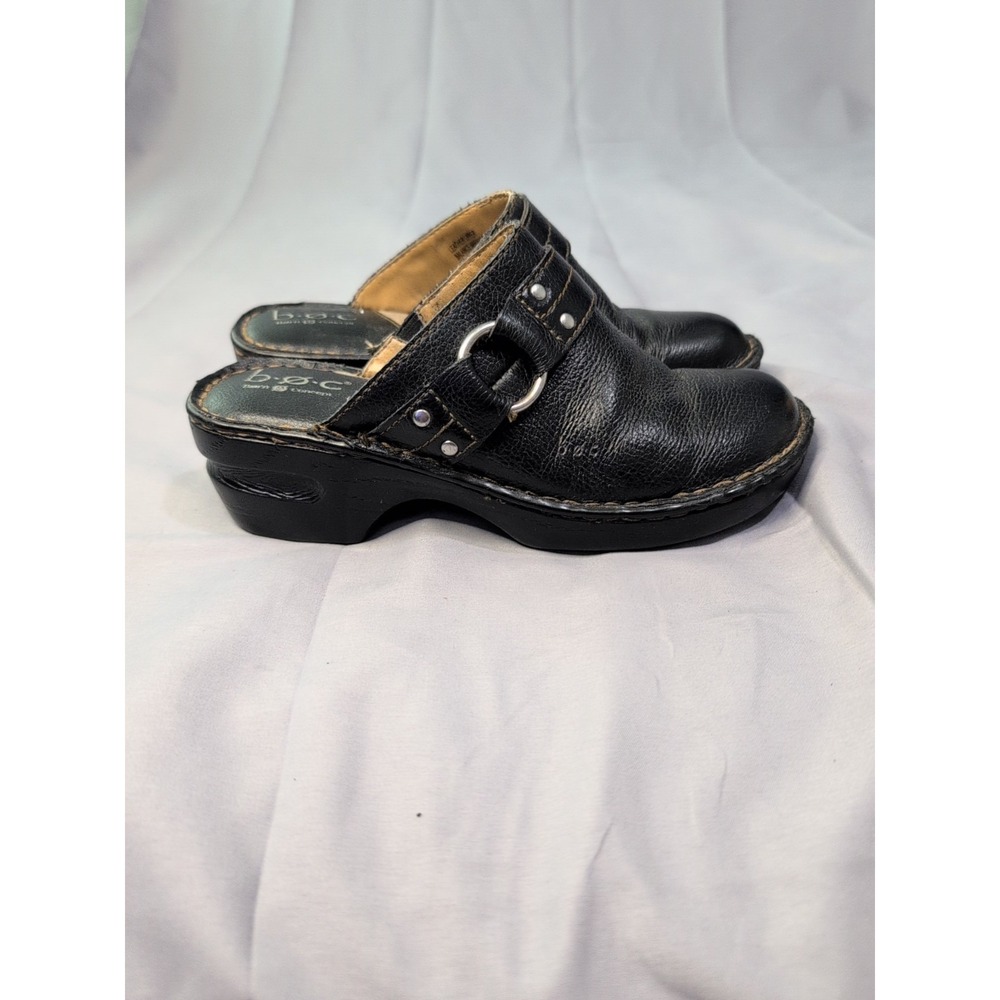 BOC Born Concept Pebbled Black Leather Wedge‎ Clogs Mules Women's 7 Biker Boho